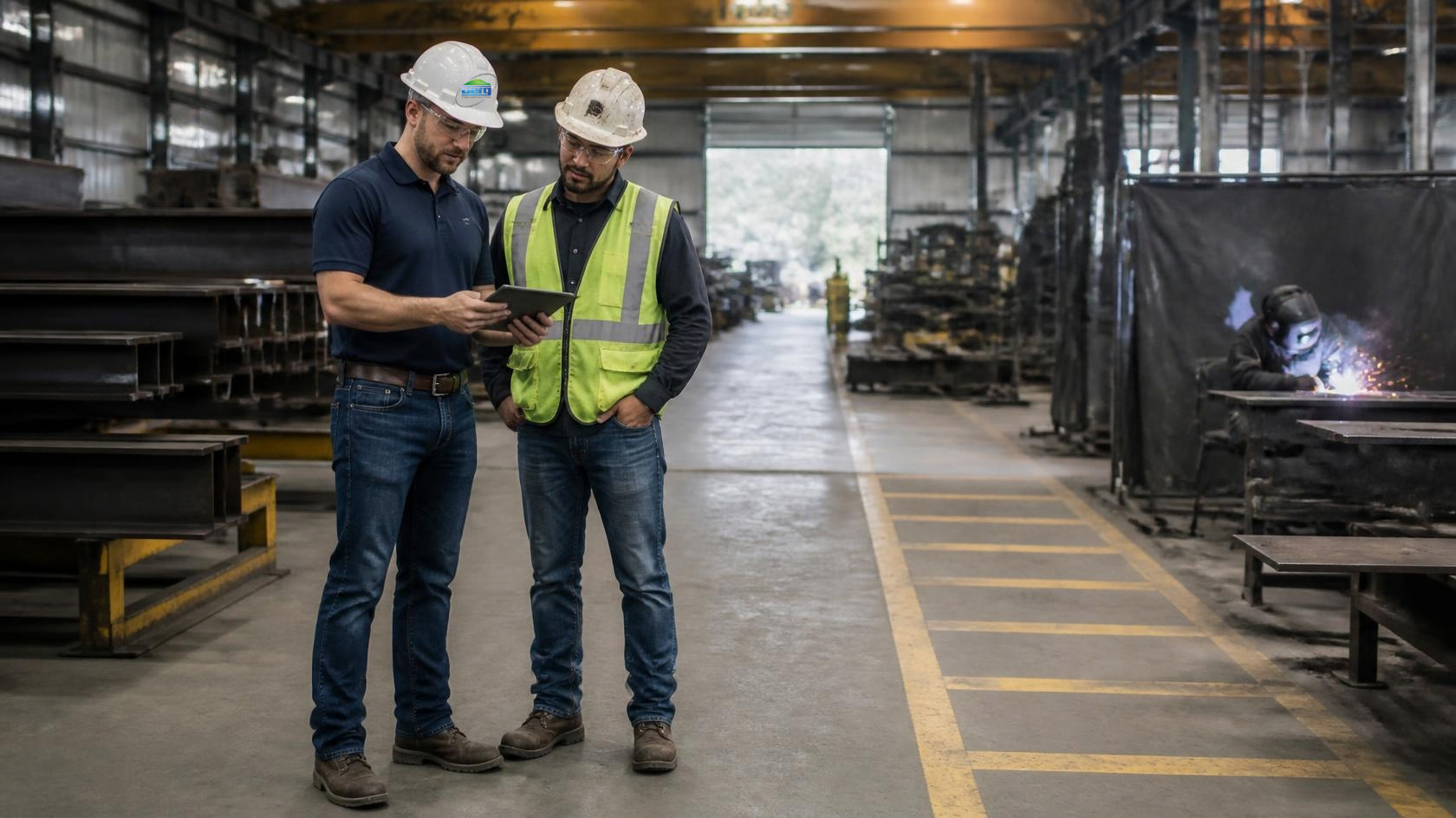 Berg Compliance Solutions safety consultant reviewing a safety program with a Houston manufacturing plant manager